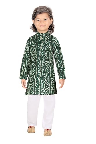 Image of TinySteps Traditional Bandhani Print Kids Festive Ethnic Wear Boys Cotton Kurta Pajama Set