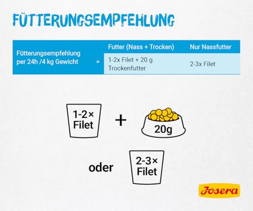 JOSERA Filet Huhn mit Lachs (16 x 70 g) | Adult | Premium Nassfutter für ausgewachsene Katzen | Huhn & Lachs mit 40% Hühnerfilet | getreidefrei | Katzenfutter nass im Frischebeutel | 16er Pack