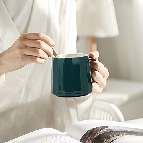 com colher de tampa, copo de leite, copo de cerâmica, caneca bonita portátil para escritório