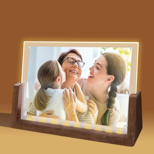 JUOIFIP Light Up Picture Frame 5x7 with Led Clor-Changing- Cute Photo Frame Gifts for Couple, Girl Friend or Family, Clear Acrylic Frames Fits Photos of 4 x 6 or 5 x 7 In (Horizontal) , Lovely Lamp Decor