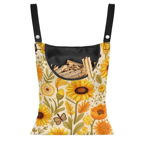 Bivxisrvo Sunflower Clothespin Bag with Hanging Hook Summer Laundry Clothes Pin Holder Large Capacity Clothes Pin Hanging Bag Clothespin Storage Organizer with Large Opening
