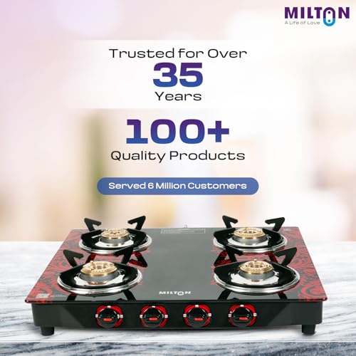 MILTON Premium Red Manual Ignition Glass Top Gas Stove, (ISI Certified) (4 Burner) - Image 4