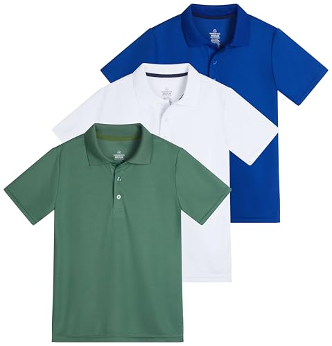 Real Essentials 3 Pack: Boy's Short Sleeve Polo Shirt - School Uniform Active Performance Golf (Ages 4-16)
