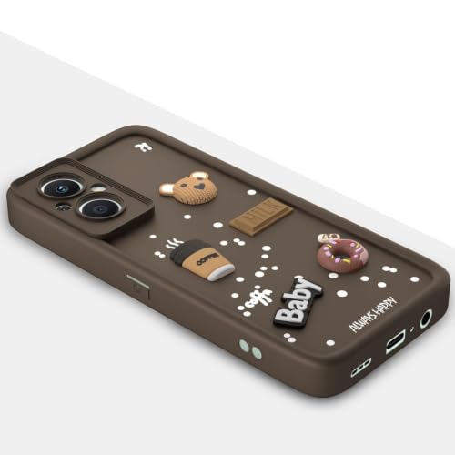 Image of Bintage Cute Fun Taddy Cartoon 3D Ball Bear Milk Donut Coffee Cup Silicon Case Full Body & Camera Protection Back Cover Compatible for OnePlus Nord N20 5G - Brown