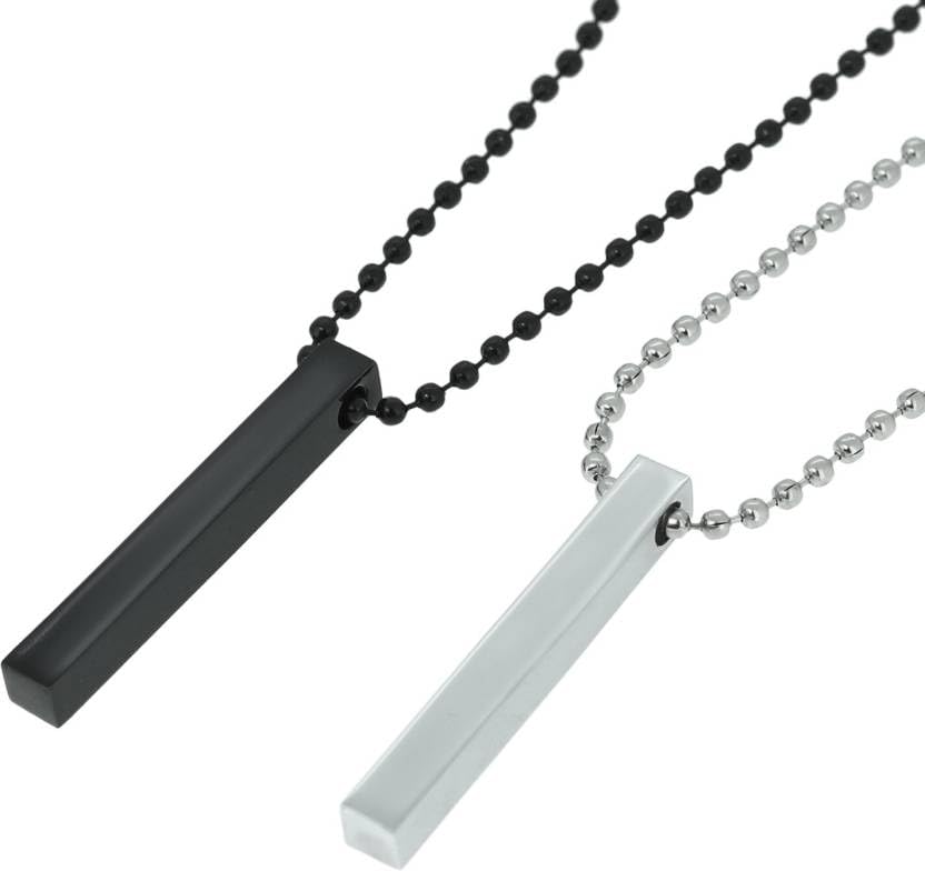 Shivu Trendz Mens Jewellery 3D Cuboid Vertical Bar/Stick Stainless Steel Black Silver Locket Pendant Necklace Chain For Boys and Men Unisex Birthday Gift Anniversary Love Gift Silver Chain Necklace (B0DFWXL18B) Amazon Price History, Amazon Price Tracker