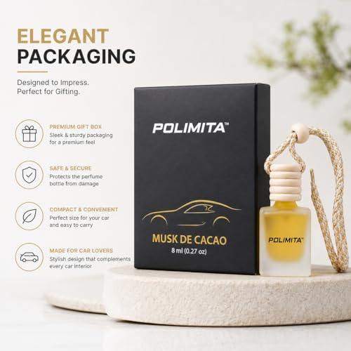Image of Musk De Cacao Car Perfume | Premium Car Hanging Air Freshener | Rich Musk Fragrance | Frosted Glass Bottle with Wooden Cap | Leak Resistant | Long Lasting Up to 30 Days | 8ml