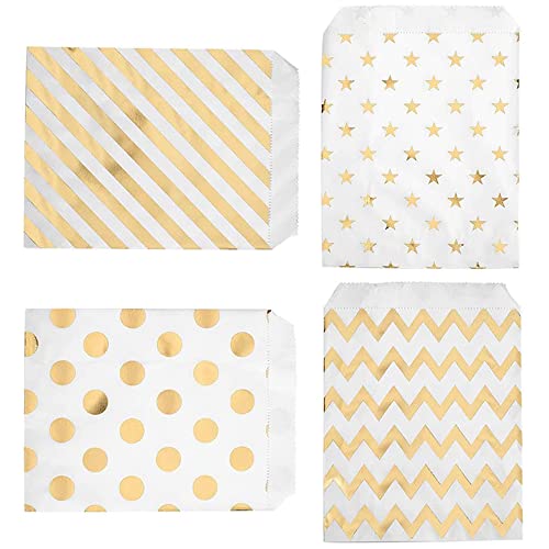 100 Stück Papiertüten Candy Bar Bonbon Taschen Candy Tüten 4 Verschiedene Designs 18 x 13CM (Gold) Cover