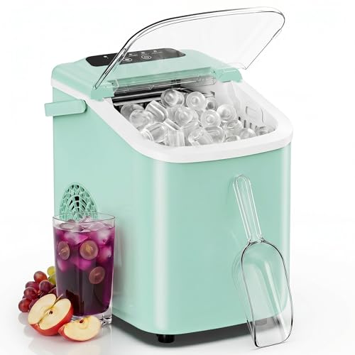 Image of Sweetcrispy Countertop Ice Maker with Scoop, Basket and Handle, Portable Ice Machine 9 Cubes Ready in 6 Mins, 26.5lbs in 24Hrs, 2 Sizes for Home Kitchen Office Bar Party