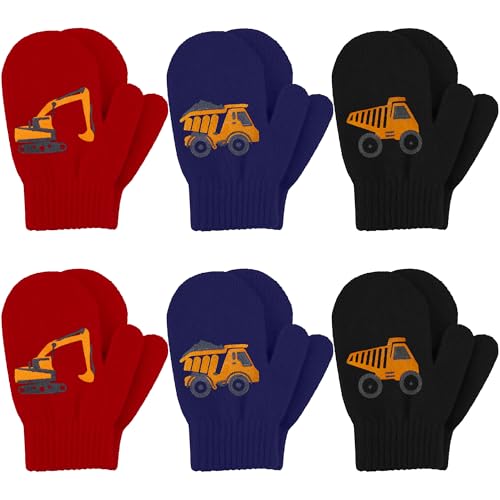 Image of Cooraby 6 Pairs Toddler Magic Stretch Mittens Winter Unisex Baby Knitted Gloves Mittens