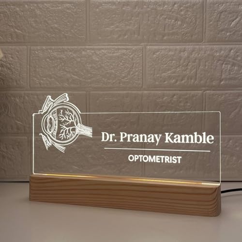 Image of Personalized Acrylic Desk Name Lamp for Optometrist | Custom LED Light with Name, Designation & Clinic Logo | Best Birthday Gift for ENT, Ophthalmologist, Eye Specialist, Optician, Vision Care Doctor (10 x 6 inch) (For Eye Doctor)