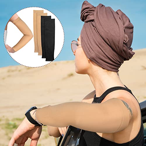 Vicenpal 2 Pairs Full Forearm Tattoo Cover Up Compression Sleeves Band Concealer Support Uv Arm Sleeves For Women Men(Black, Nude,7.1 X 3.9 Inch) #TOP6