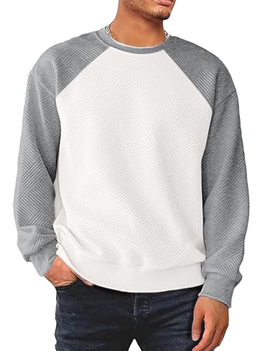 HOTake Mens Crewneck Sweatshirts Solid Color Geometric Texture Long Sleeve Casual Pullover Shirt - Main Image
