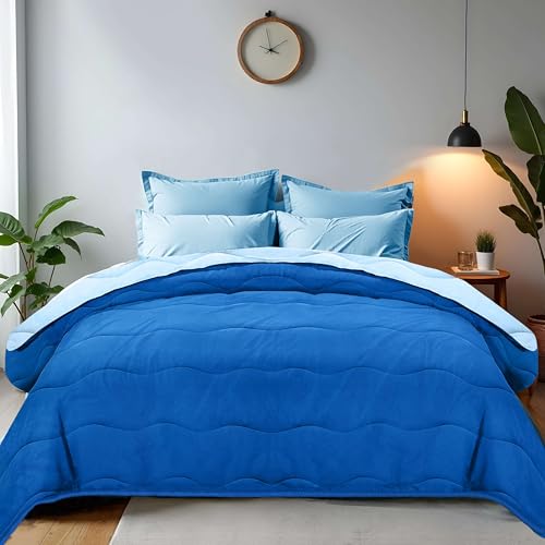 HomeLife Winter-Steppdecke für französisches Bett, hergestellt in Italien, perfekt als Herbst-Steppdecke für französisches Bett, 220 x 260 cm, Blau/Hellblau