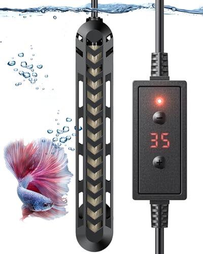 Pawfly Submersible Aquarium Heater 75 W Betta Fish Tank Heater Adjustable Electronic Heating Rod with Thermostat Overheating Protection and Protective Cover for 10-20 Gallon Fish Tanks