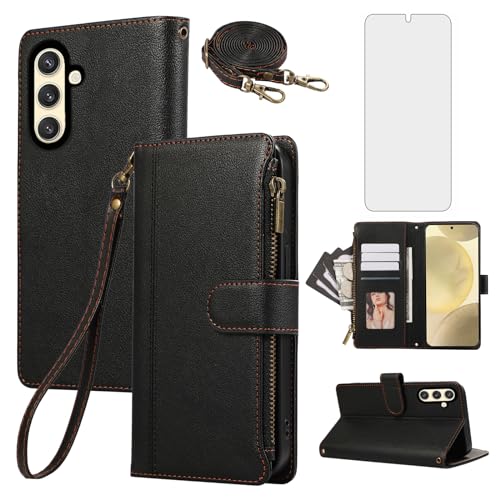 Étui zippé Samsung S24 5G protection écran verre trempé et porte-cartes complet