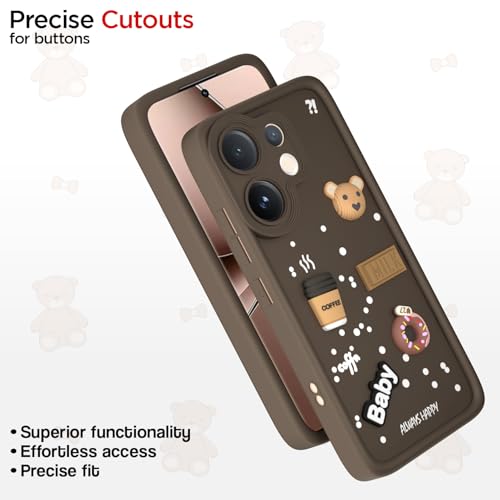 Image of Outlouders Back Cover for Vivo V60 5G / Vivo T4 Pro 5G | 3D Cartoon Bear Cute Fun Silicone Full Body Protection Bumper Case (Brown)