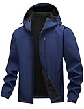 HOTSUIT Mens Softshell Jacket with Hood Water-Resistant Fleece Lined Jacket Men Lightweight Winter Coats for Hiking, Blue, M