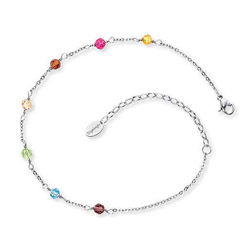 Engelsrufer Tobillera para mujer con perlas o circonitas, plata de ley 925 rodiada o acero inoxidable, longitud ajustable, sin níquel, apta para alérgicos, Länge 22 + 5 cm, Acero inoxidable, No es una