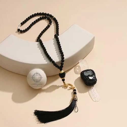 Image of Digital Tasbeeh Counter Ring with Prayer Beads, Black Beads with Gold Accents, Display Case Finger Counting Device, Suitable for Islamic Gifts Ramadan Hajj Umrah Wedding Hadiya(Random Colour)