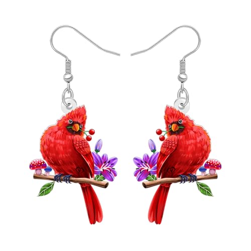 NEWEI Acrylic Cute Red Cardinal Bird Earrings Dangle Jewelry Northern Cardinal Gifts for Women Animal Bird Lovers Accessories (Red)
