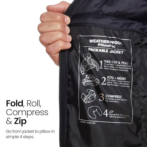 Weatherproof Men's Puffer Jacket, Lightweight Wind Resistant Alternative Down Jacket with Packable Travel Neck Pillow (S-3XL)3