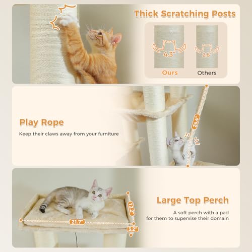 Image of 67 inch Heavy Duty Cat Tree for Indoor Cats, XXL Cat Tower with Thick Post | XXL Cat Tower with 13 Thick Scratching Posts (φ4.3 inch), Large Perch, Spacious Condo & Big Hammock - for Maine Coon up to 20 lbs