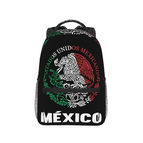 KOSUES Mexican Flag Eagle Laptop Backpacks Double Shoulder Laptop Pack Bag Daypack Back Pack Bags Rucksack Computer Bag with Side Pockets Front Zipper Pockets For Commutes Travel