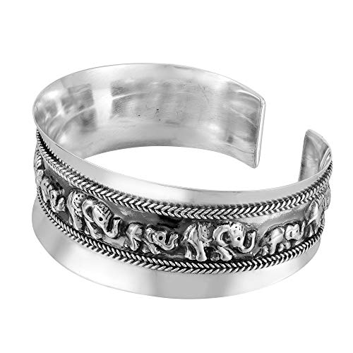 Aeravida Jungle Elephant Caravan Family Statement .925 Sterling Silver Cuff Bracelet #TOP1