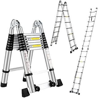 Telescoping Ladder 16.5FT,A-Frame Aluminum Extension Ladders with Stabilizer Bar Wheels,Portable Multi-Purpose Collapsible Ladder for Roof Ceiling Household Use