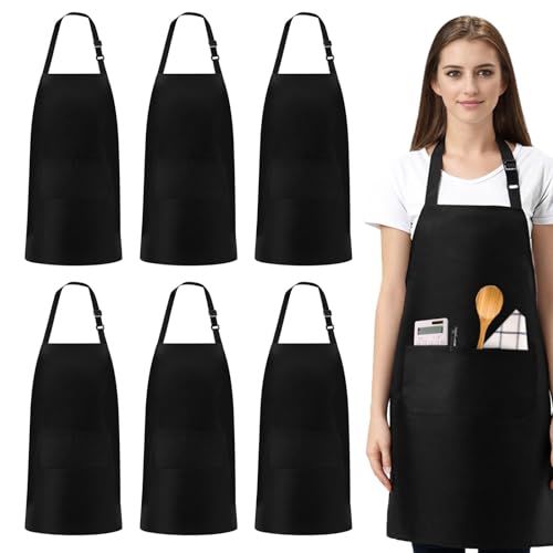 SUNOYA 6 Stück Schwarze Kochschürze, Schürze Mit Taschen, Küchenschürze Verstellbar, Kochschürze Wasserdicht Professionelle Schürze Für Kochen, Gartenarbeit, Küche, Restaurant For Men And Women