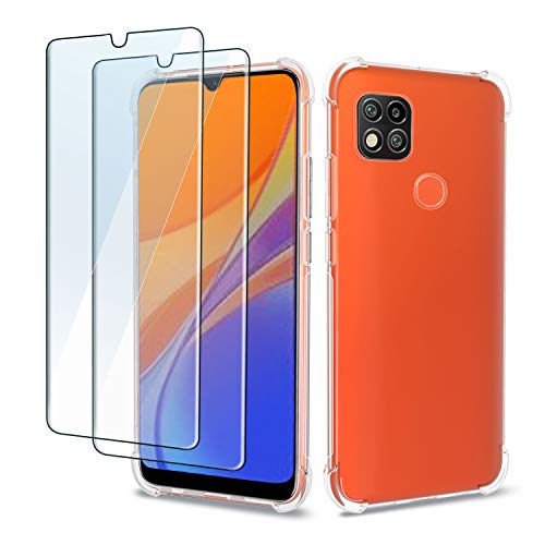 QHOHQ Funda para Xiaomi Redmi 9C con 2 Unidades Protector de Pantalla, Carcasa Anti-Choques y Anti- Arañazos - Cristal Templado Membrana - [9H Dureza] - [Anti-Arañazos]