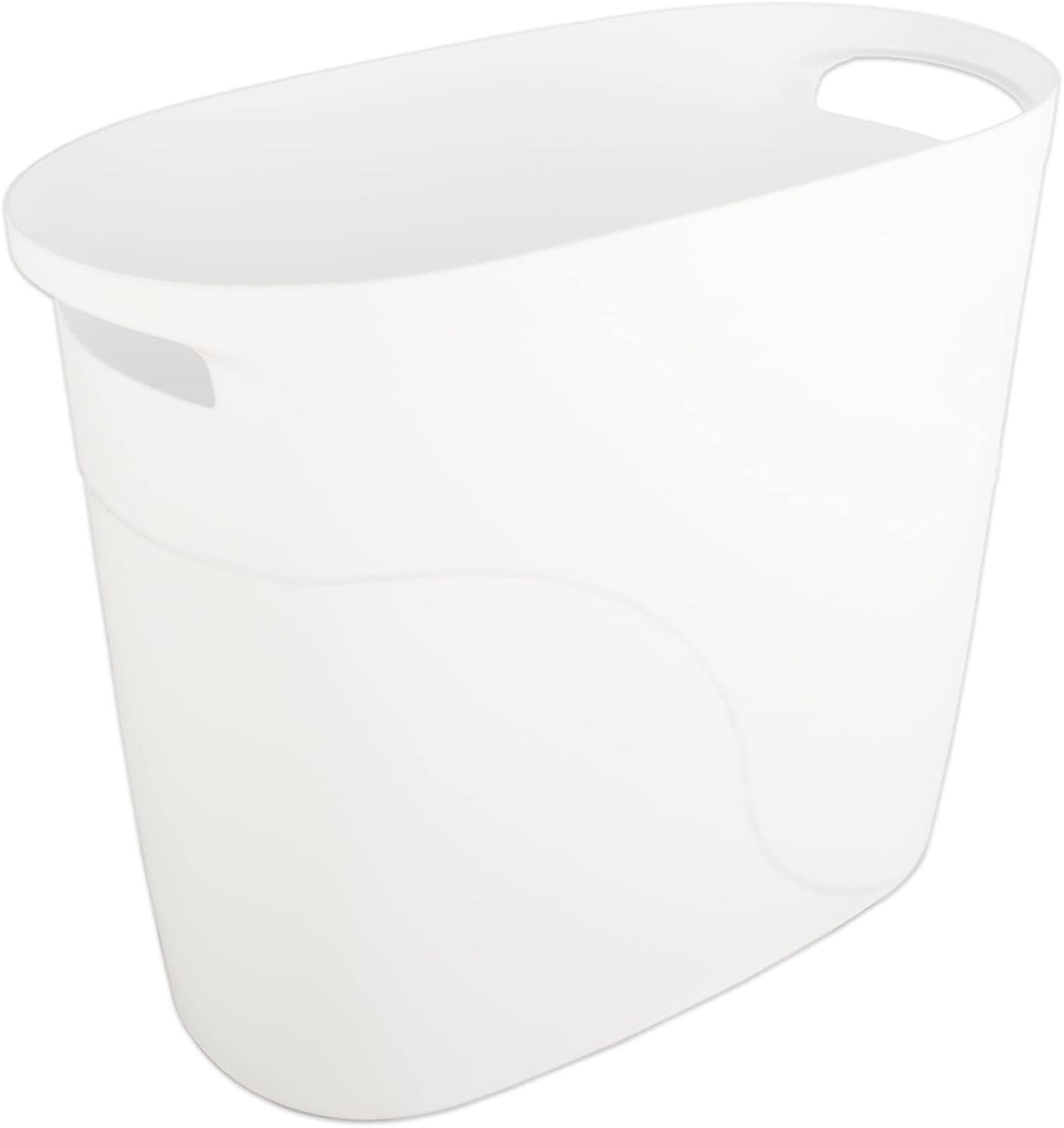 JiatuA Plastic Small Trash Can Slim Waste Basket with Handles 3.2 Gallon Narrow Garbage Container Bin for Bathroom, Bedroom, Kitchen, Home Office Under Desk, Dorm, Laundry Room, Kids Room, White