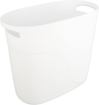 JiatuA Plastic Small Trash Can Slim Waste Basket with Handles 3.2 Gallon Narrow Garbage Container Bin for Bathroom, Bedroom, Kitchen, Home Office Under Desk, Dorm, Laundry Room, Kids Room, White
