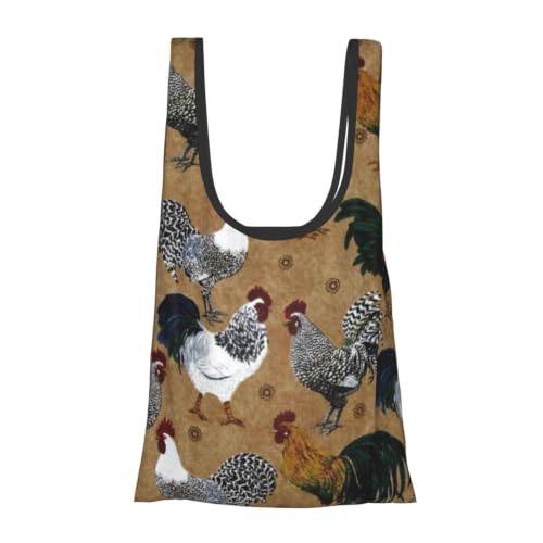 Image of ALLiYa Rooster And Chicken Print Foldable Shopping Bag In Pouch Reusable Shopping Bags