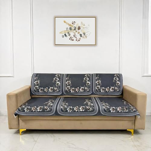 Image of Homerz Premium 'Luxe Series' Holland Velvet Sofa Cover | Smooth Finish | Anti-Skid Fleece Backing | Soft Touch Couch Protector for Living Room (Grey, 6 (3+2+1) Seater, Seat Cover with Backrest)