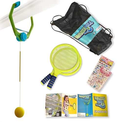 WakkaBall Kids Indoor Swing Ball Game - Hanging Ball on a String for Kids with Adjustable Height & 2 Rackets - Game for Hand-Eye Coordination - Girls & Boys Toy