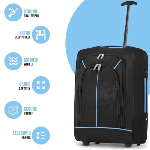 35L Cabin Trolley Bag Travelling Luggage, Lightweight 50X35X20Cm Multi-Pocket Hand Luggage Suitcase With Wheels Telescopic Handle, Size Approved For Ryanair, Easyjet, British Airways (Blue-Black) - 3