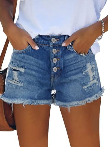 ZOLUCKY Jean Shorts Womens Summer High Waisted Denim Stretchy Rip...