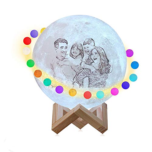 Lámpara de luna personalizada con foto y texto, boceto impreso Moon Globe Light 3/16 colores Lámpara de humor con soporte Control remoto Luz de noche personalizada para fiesta de cumpleaños Navidad Cover