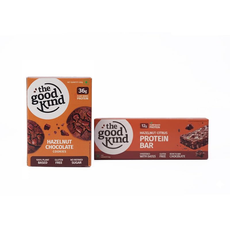 Image of The Good Kind Hazlnut Chocolate Cookies (1 Pack) & Hazelnut Citrus Protein Bar (2 Pack), Nutty Protein Snack, Perfect for Snacking, Gluten Free Snacking, Palm Oil free & Vegan (Combo Pack of 3)