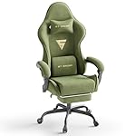 Huracan Velvet Fabric Gaming Chair with Footrest for Adults, Ergonomic Gaming Chairs with Massage Lumbar, Reclining Racing Computer Chair with Spring Cushion for Home Office Video Game, Green