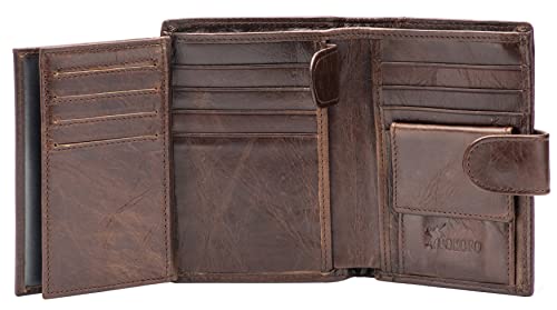 POKOFO Large RFID Genuine Leather Card Holder Trifold Wallet for men