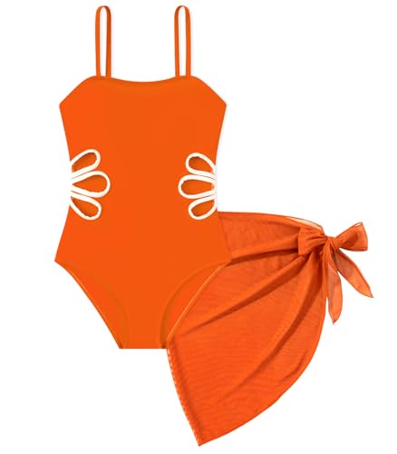Image of Girls One Piece Swimsuit Bathing Suit with Cover Up Size 7-16