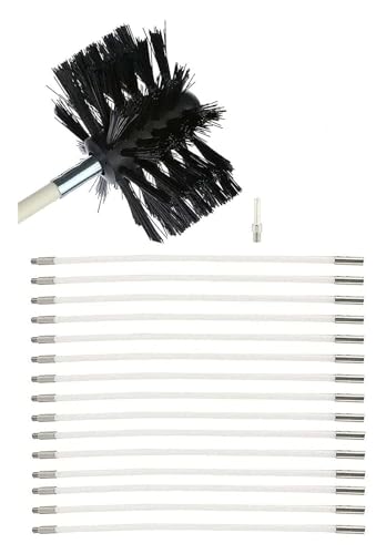 Chimney Cleaning Brush Kit, Chimney Sweep Kit Fireplace Cleaning Tools Kit for Duct Vent Cleaning Fireplace Flue, 9 Flexible Rods+1 Brush Head(15 Rods,610mm)