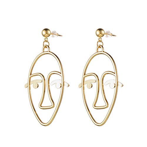 Face Abstract Gold Statement Earrings - Mookoo 3 Pair Vintage Hypoallergenic Dangle Stud For Girls Teens Women #TOP3