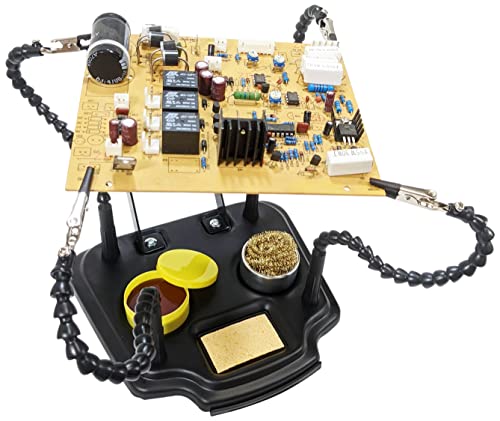 Multifunctional Helping Hands with Flexible Gooseneck Metal Arms, Heavy Duty Base with Solder Spool Holder Dispenser, Includes Brass Wire Tip Cleaning Sponge and Soldering Flux - EX ELECTRONIX EXPRESS