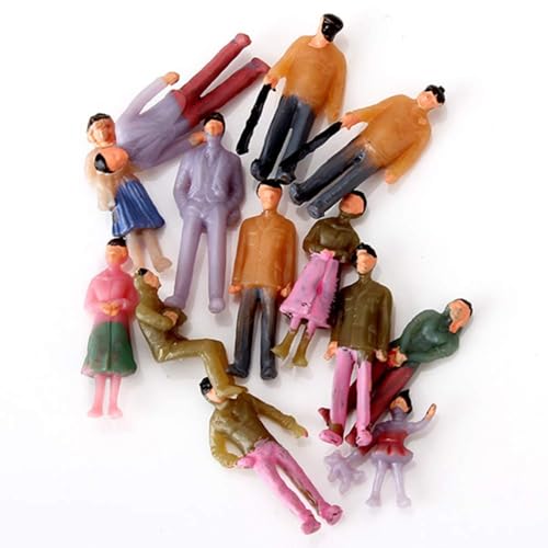 VICDUEKG 100 Stück Mini Modelleisenbahn Figuren Verschieden Stehende und Sitzende Personen Verschiedene Posen Bemalte Miniaturleute Spur H0 Modell Figuren 1:100
