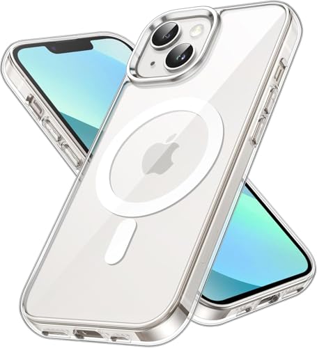 Image of JGD Magnetic Case for iPhone 13 Compatible with MagSafe, Shockproof Phone Bumper Cover, Anti-Scratch Clear Back (Clear)