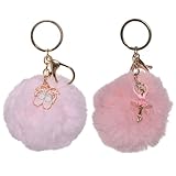 Dreams and Whispers Faux Fur Ball Pom Pom Key Chain Ring for Women Bag Pendant (Pink Ballerina and Ballet Shoes)