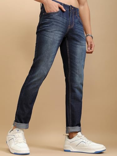 Image of Highlander Mens Tapered Fit Denim Jeans|Regular Length|Mid-Rise|Stretchable Fabric| Jeans for Man | Men Jeans